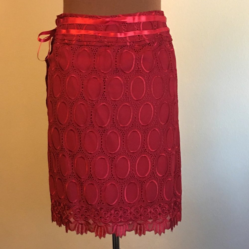 SYLVIA RIELLE Parisian Designer Red Lace Skirt - Picture 9 of 12